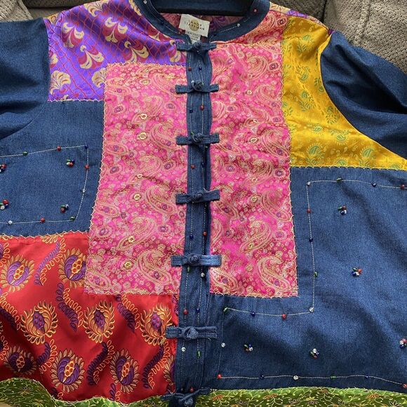 Sandy Starkman Vintage Multicolor Patch,Bead detail, Artsy, Lagenlook Jacket 1X - Picture 5 of 8